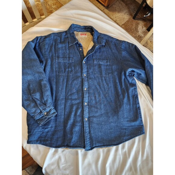 Wrangler 2XL Men's 90's Vintage Soft Denim Sherpa Lined Button Up Shirt Jacket - Picture 1 of 11